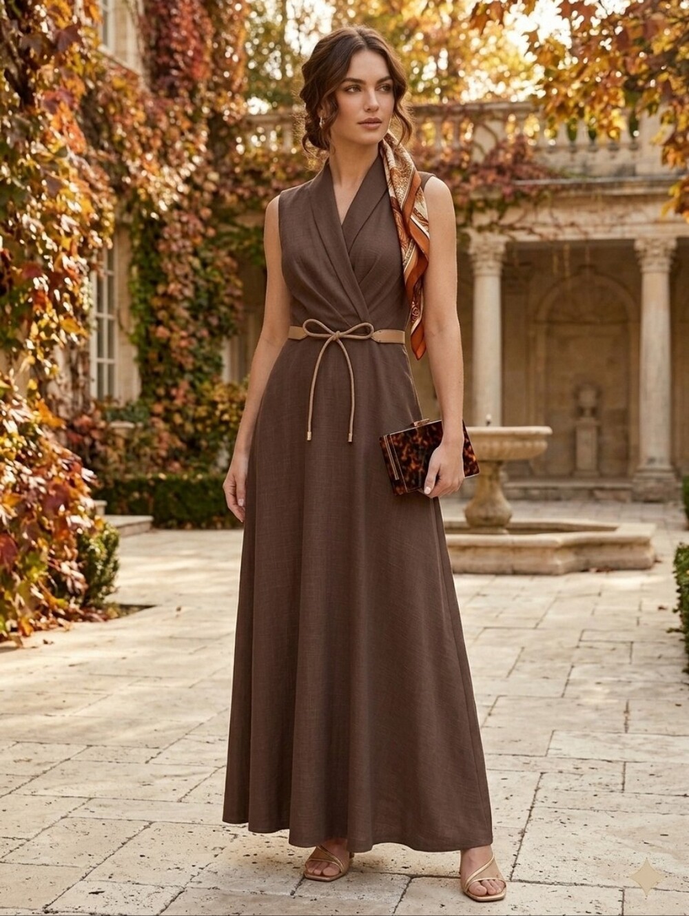 Belted Sleeveless Wrap Maxi Dress
